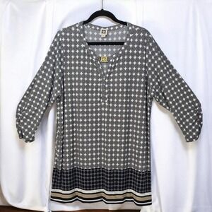 Anne Klein Tunic Blouse Geometric Print 3/4 Sleeve Blouse Woman Top Plus Size 1X